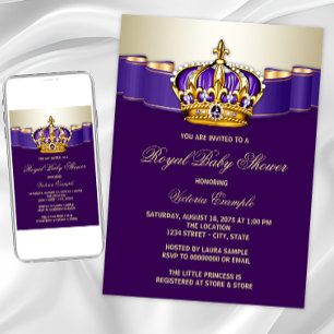 Invitation Couronne de princesse en or violet pour Baby Showe