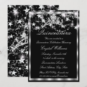 Invitation Couronne de princesse noire argentée Quinceanera