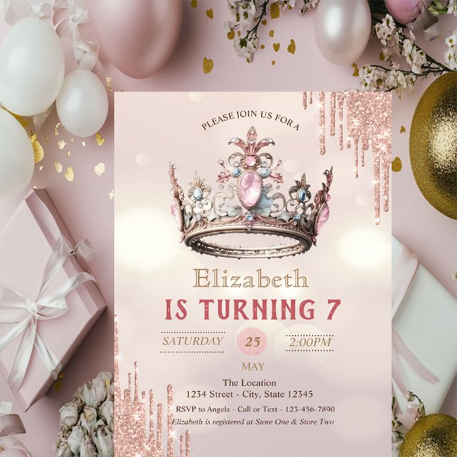 Invitation Couronne de princesse paillettes gouttes Bokeh Ann (Créateur téléchargé)