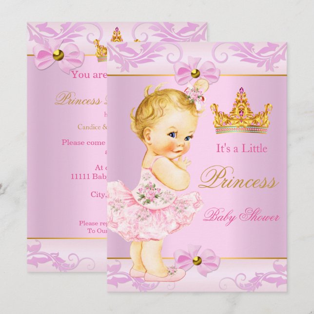 Invitation Couronne de princesse pour Baby Shower Fille Migno (Devant / Derrière)