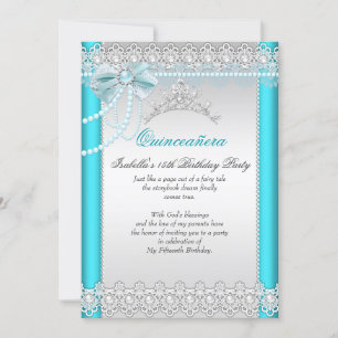Invitation Couronne de princesse Quinceanera bleu sarcelle en