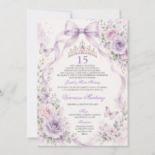 Invitation Couronne de princesse Quinceañera fleur violette 1