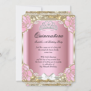 Invitation Couronne de Princesse Quinceanera Rose Or 15ème An