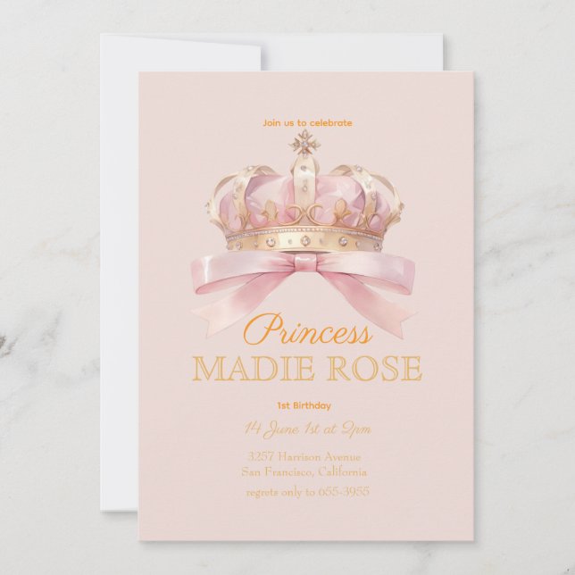Invitation Couronne de princesse rose anniversaire conte de f (Devant)
