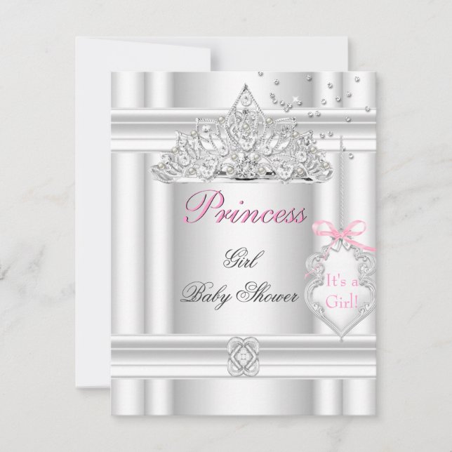 Invitation Couronne de princesse rose blanche pour Baby Showe (Devant)