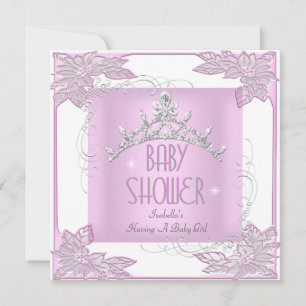 Invitation Couronne de princesse rose et blanche pour bébé fi