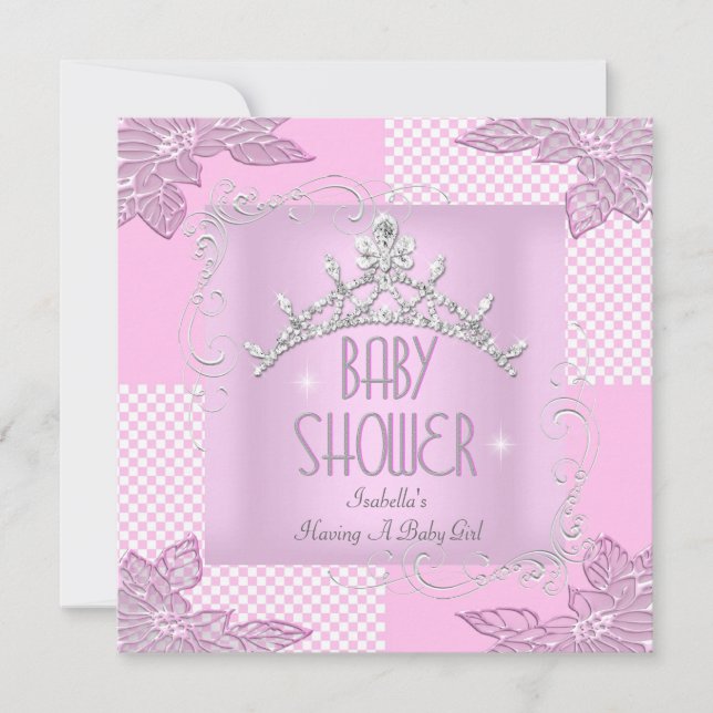 Invitation Couronne de princesse rose et blanche pour bébé fi (Devant)