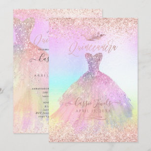Invitation Couronne de princesse Rose Gold Cotton Candy Quinc