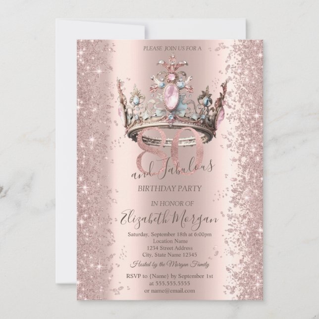 Invitation Couronne de Princesse Rose Gold Étincelante Diaman (Devant)