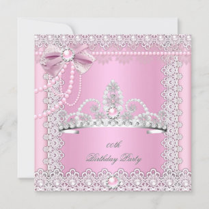 Invitation Couronne de princesse rose perles blanches noeud e