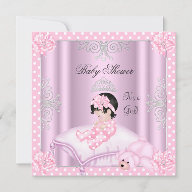 Invitation Couronne de princesse rose pour bébé fille (Devant)