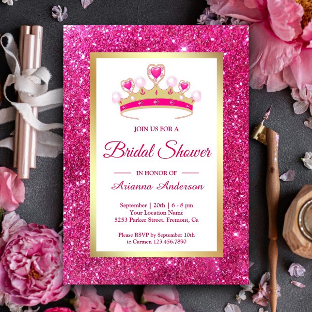 Invitation Couronne de princesse scintillante rose chaud pour (Créateur téléchargé)