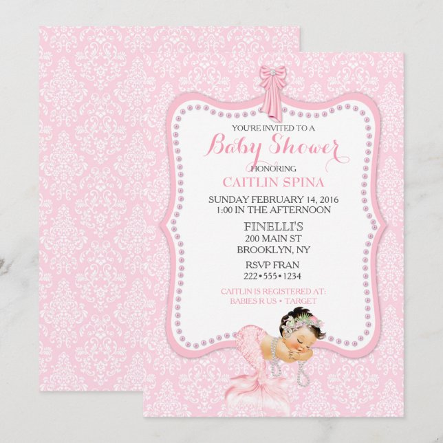 Invitation Couronne de princesse sirène pour bébé fille en da (Devant / Derrière)