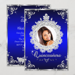 Invitation Couronne de Princesse Tiara Bleu Royal Quinceanera
