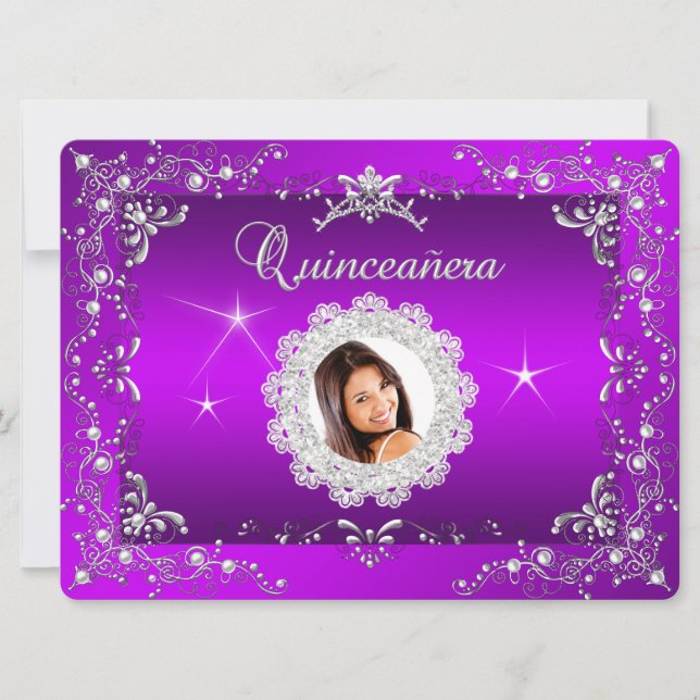 Invitation Couronne de princesse violet magenta Quinceanera a (Devant)