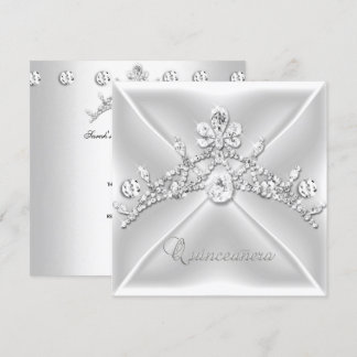Invitation Couronne de Quinceanera 15 ans Argent Diamant Blan