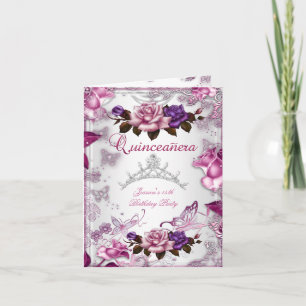 Invitation Couronne de Quinceanera 15 ans Blanche Rose Rose V