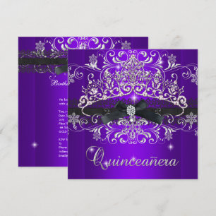 Invitation Couronne de Quinceanera 15 ans paillettes violette