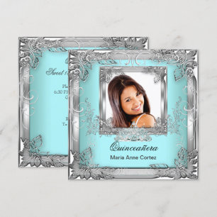 Invitation Couronne de Quinceañera 15 ans Teal Blanc Argent