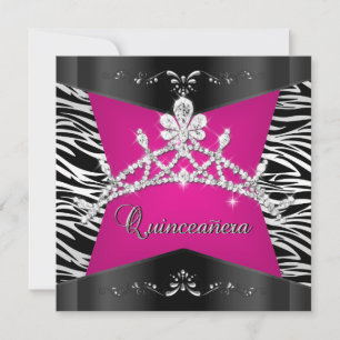Invitation Couronne de Quinceanera 15 ans Zèbre Rose Noir Arg