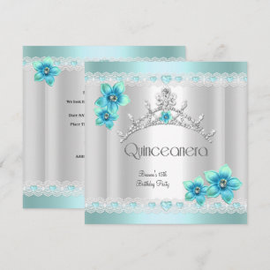 Invitation Couronne de Quinceanera 15ème Blanche Bleu Turquoi
