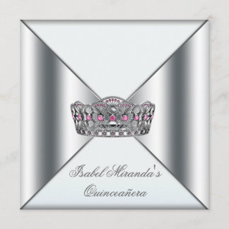 Invitation Couronne de Quinceanera 15ème Fête Rose Argenté Bl