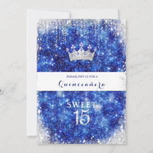 Invitation Couronne de Quinceanera à paillettes bleues magnif