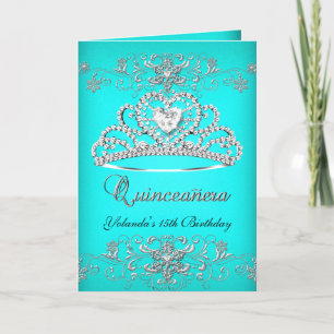 Invitation Couronne de Quinceanera Aqua Turquoise Pailletée C