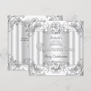 Invitation Couronne de Quinceanera Argent Blanc Diamant Fête 