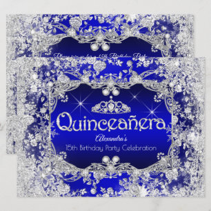 Invitation Couronne de Quinceanera bleu royal Hiver merveille