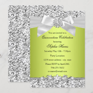 Invitation Couronne de Quinceanera en paillettes vertes et bi