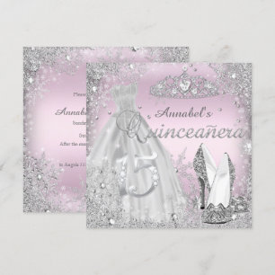 Invitation Couronne de Quinceanera en robe à paillettes rose 