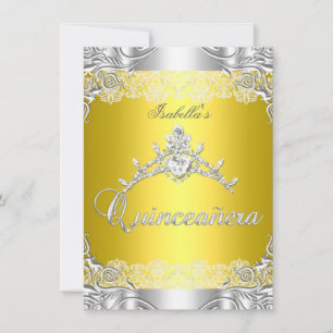 Invitation Couronne de Quinceanera jaune argent diamant pour 