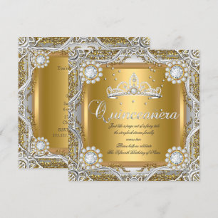 Invitation Couronne de Quinceanera Or Argent Diamant Annivers