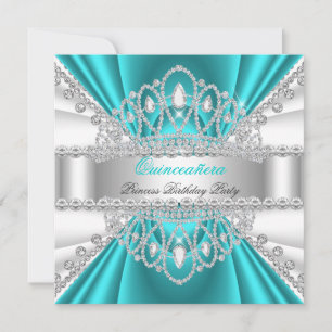 Invitation Couronne de Quinceanera Princesse Bleu Canard Blan