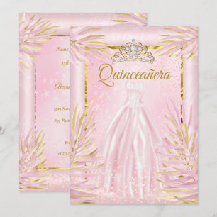 Invitation Couronne de Quinceanera Robe Rose Fête d'Anniversa
