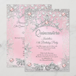 Invitation Couronne de Quinceañera Rose 15 ans Carrosse d'Hiv