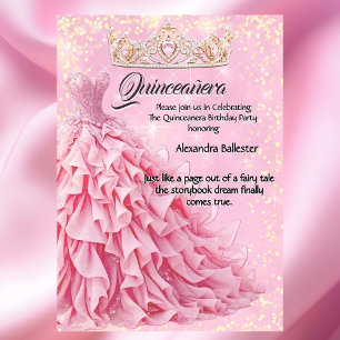 Invitation Couronne de Quinceanera Rose Argent Diamantée