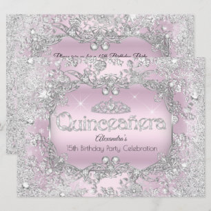 Invitation Couronne de Quinceanera Rose Argentée Hiver Enchan