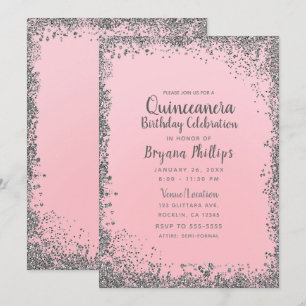 Invitation Couronne de Quinceañera Rose Pâle et Paillettes Ar