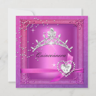 Invitation Couronne de Quinceanera rose pour 15 ans Fête d'an