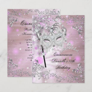 Invitation Couronne de Quinceanera rose pour 15e anniversaire