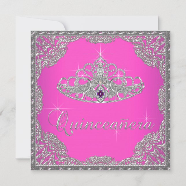 Invitation Couronne de Quinceanera rose vif (Devant)
