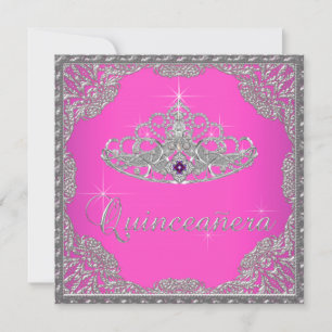 Invitation Couronne de Quinceanera rose vif