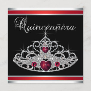 Invitation Couronne de Quinceañera Rouge Noir et Blanc