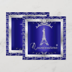 Invitation Couronne de Quinceanera Royale Bleue Argent Tour E