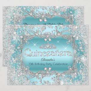 Invitation Couronne de Quinceanera sarcelle argentée Hiver me