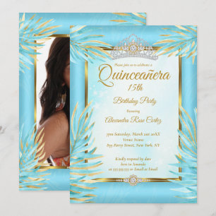 Invitation Couronne de Quinceañera sarcelle dorée Photo fête 