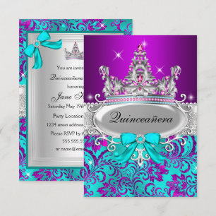 Invitation Couronne de Quinceanera scintillante turquoise vio