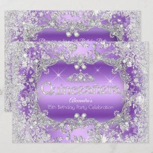 Invitation Couronne de Quinceanera Violet Argent Hiver Mervei